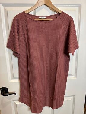 Short Sleeve Waffle Knit night shirt - Dusty Rose